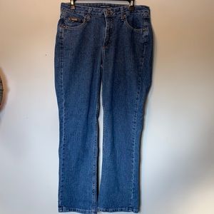 Riders jeans     Waist 16”. Inseam 29”. Width of pant leg hem 9”